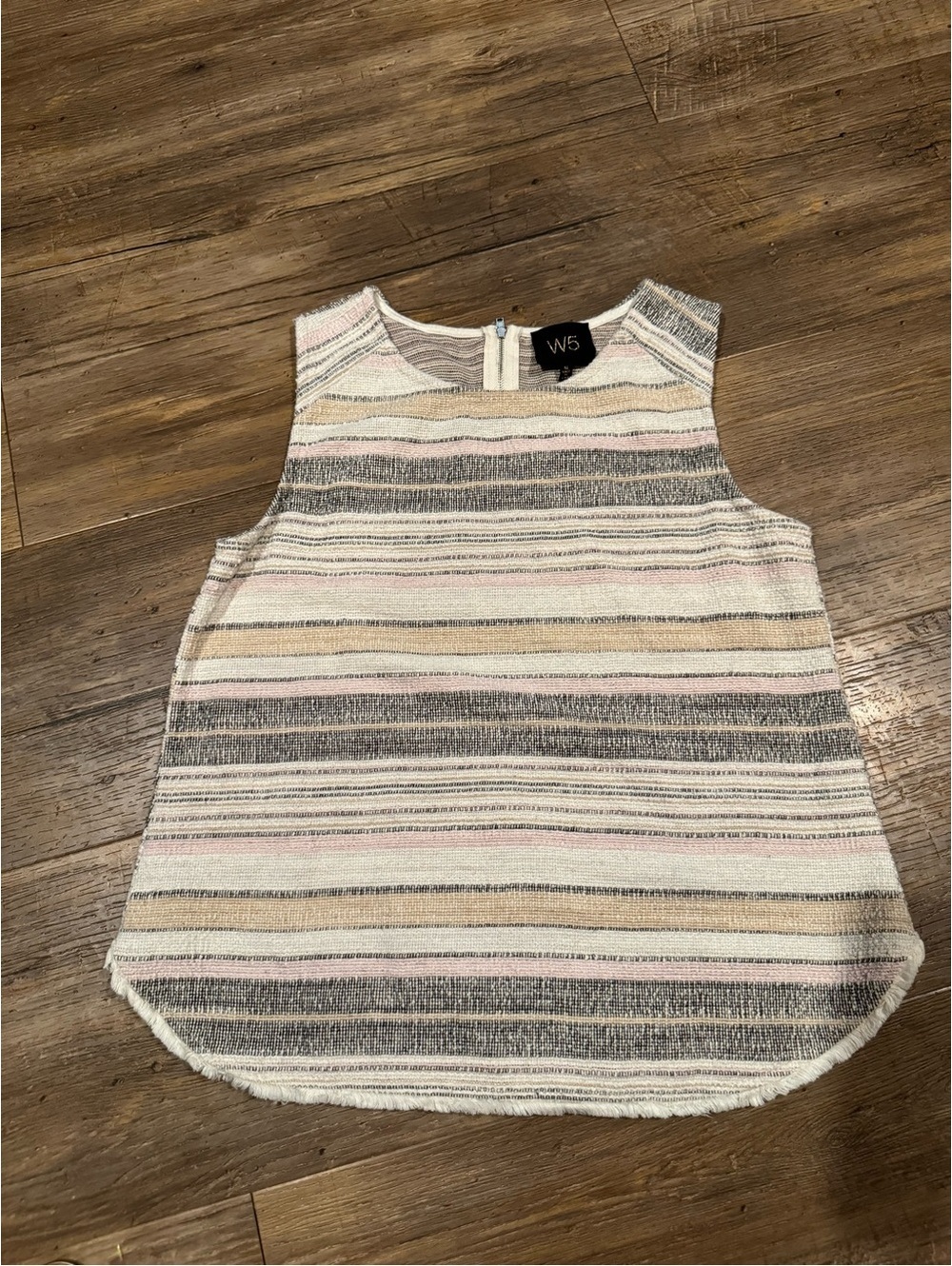 Anthropolgie W5 Textured Woven Sleeveless Frayed Hem Top M Neutrals